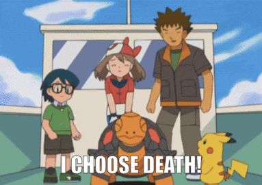 a group of cartoon characters standing around a turtle with the words " i choose death " above them