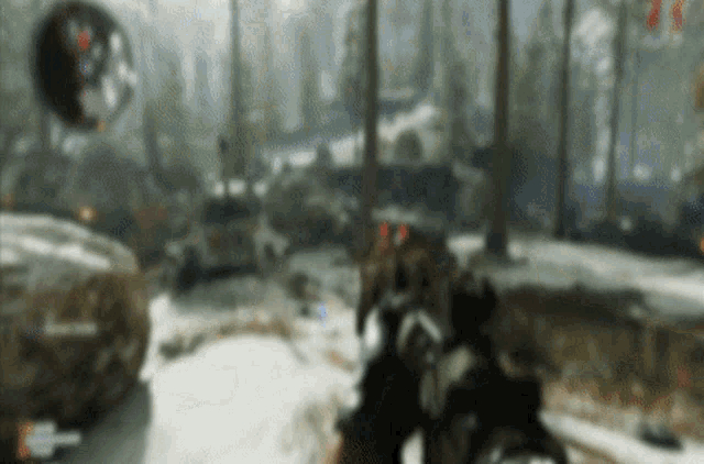 a blurred image of a video game with the number 3 on the bottom