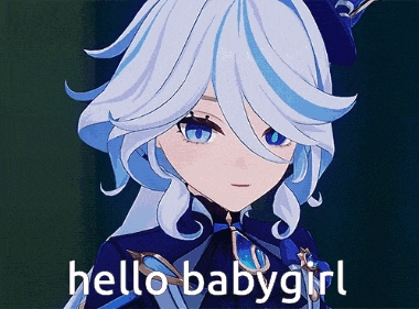 a cartoon character with white hair and blue eyes says hello baby girl