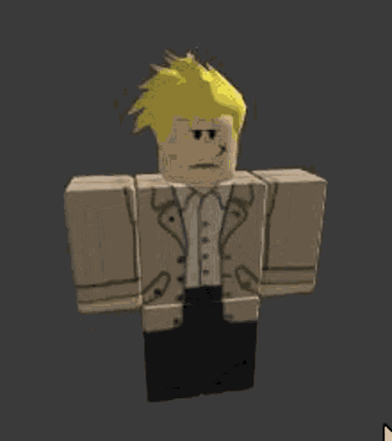 a 3d model of a roblox character with blonde hair and black pants .