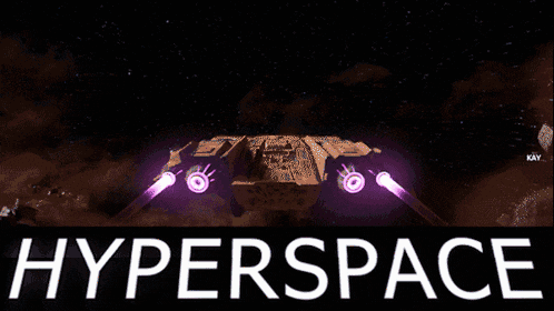 a poster for hyperspace shows a spaceship flying through the stars