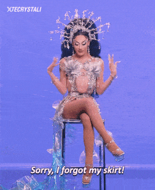 a drag queen is sitting on a chair and saying i don 't know where it went .