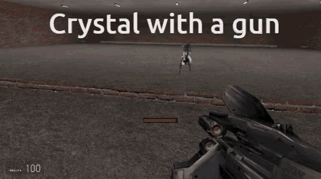 a video game with the words crystal with a gun on the screen