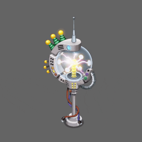 a cartoon drawing of a futuristic device with a light bulb inside