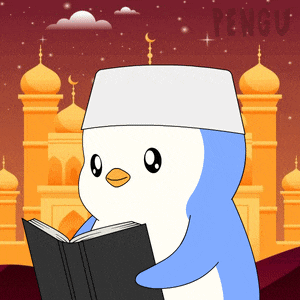 a penguin wearing a white hat and reading a book