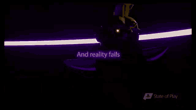 a close up of a video game character in a dark room with a purple light behind him .