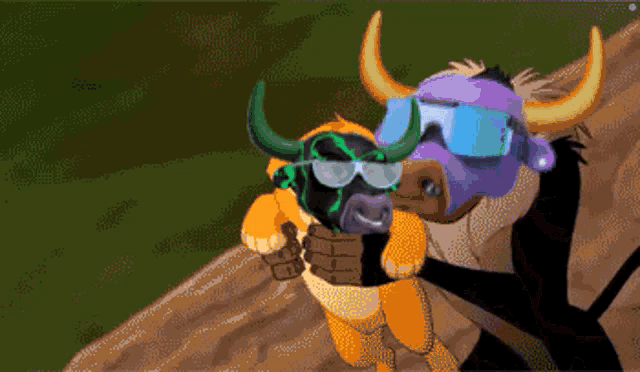 a cartoon drawing of a bull wearing sunglasses and a mask