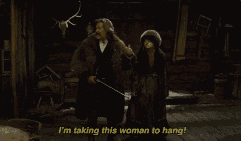 a man and a woman standing next to each other with i 'm taking this woman to hang written on the bottom