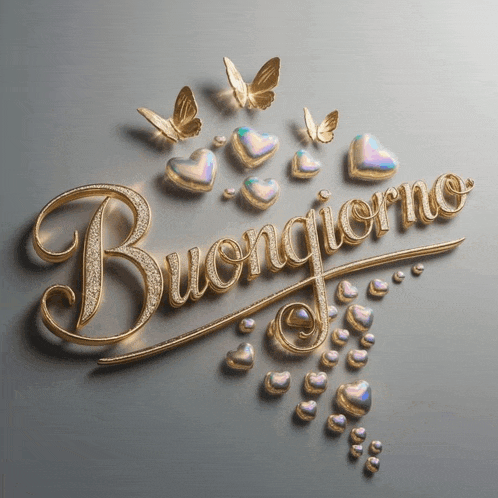 a greeting card that says buongiorno with butterflies and hearts