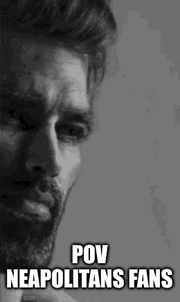a black and white photo of a man with a beard and the words pov neapolitans fans .