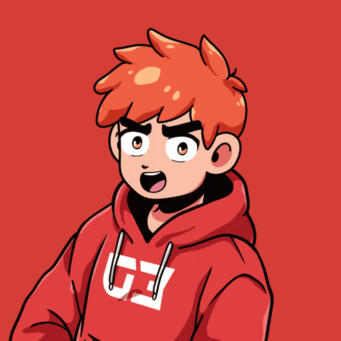 a cartoon drawing of a boy wearing a red hoodie