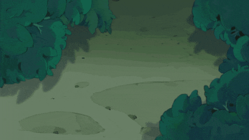 a cartoon drawing of a person walking through a shrub