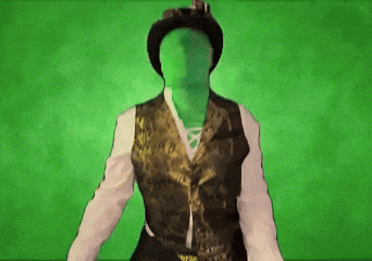 a man with a green face is wearing a hat
