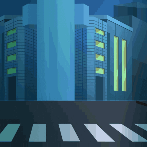 an illustration of a city at night with a crosswalk