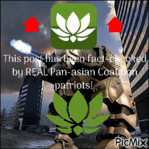 a picture of a robot with the words " this post has been fact checked by real pan-asian coalition patriots "