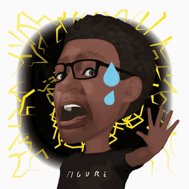 a cartoon of a man wearing glasses and a black figure shirt