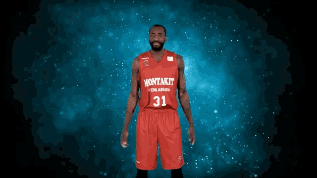 a basketball player wearing a red jersey with the number 31