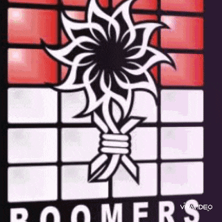 a logo for boomers with a flower in the middle of it .