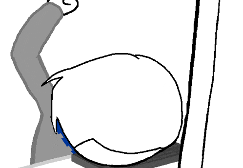 a drawing of a person with the word bonk above