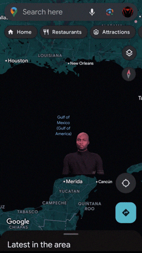 a google maps app shows a man pointing to merida