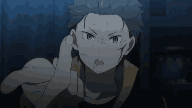 a cartoon character is pointing with his finger