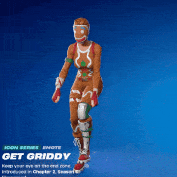 a gingerbread man in a video game with the words get griddy on the bottom