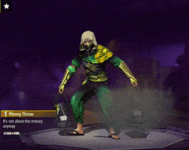 a man in a green outfit is surrounded by money and gold coins