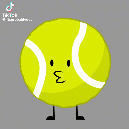 a cartoon tennis ball with a face and arms
