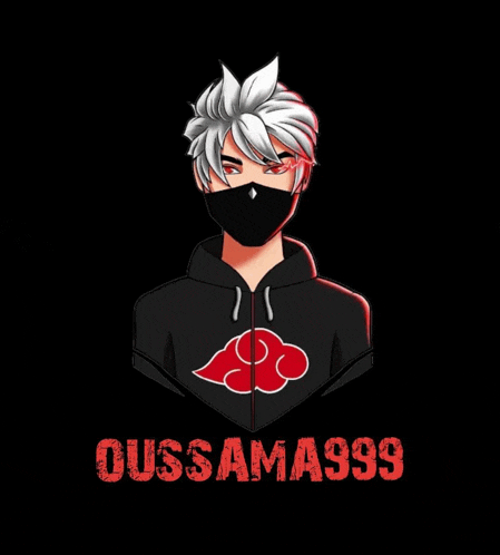 a drawing of a boy wearing a black hoodie with a red cloud on it