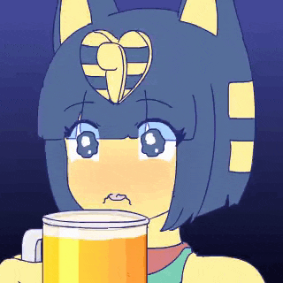a cartoon girl with a heart on her head is holding a glass of beer .
