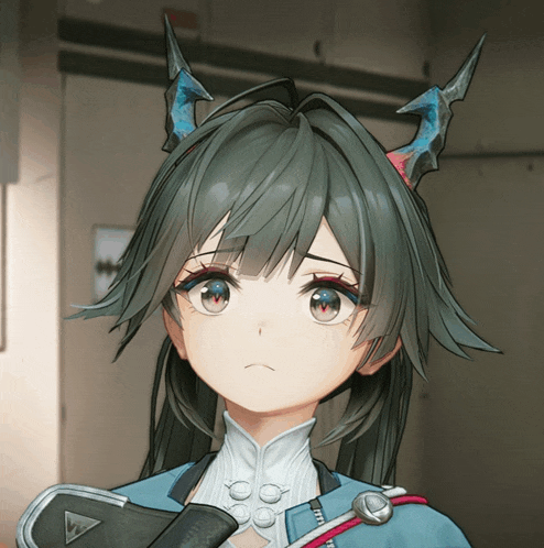 a close up of a girl 's face with horns