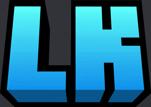 a blue and black lh logo with a black border