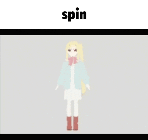a drawing of a girl with a ponytail and the word spin below her