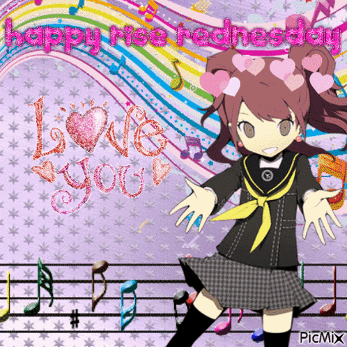 a picture of a girl with the words happy rise wednesday on it