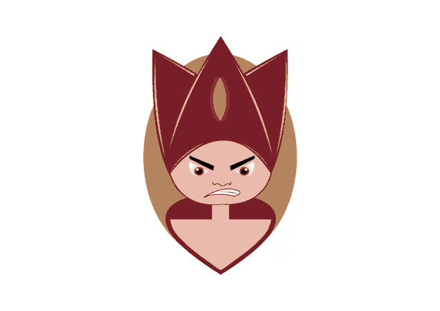 a cartoon character with an angry face and a red crown on his head