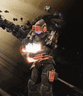 a man in a space suit is holding a glowing object in his hands