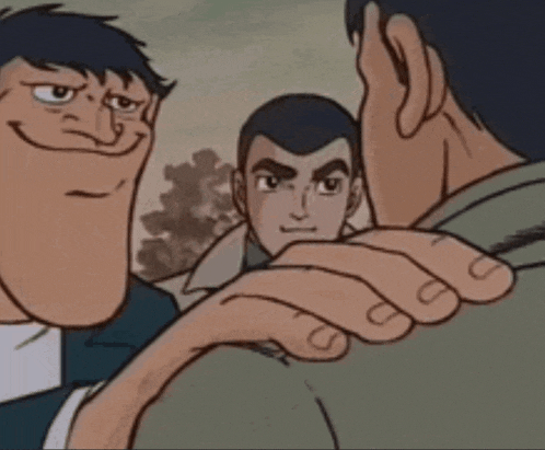 a cartoon drawing of a man holding another man 's hand