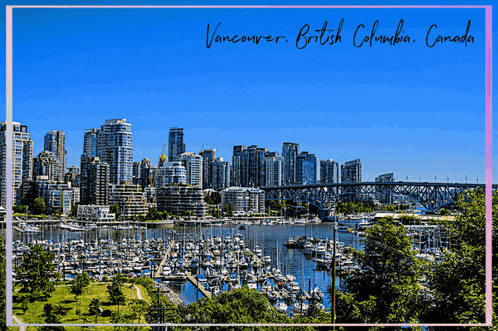 a postcard from vancouver british columbia canada with a city skyline in the background