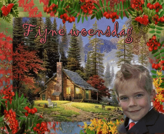 a picture of a boy with the words fijne woensdag written above him