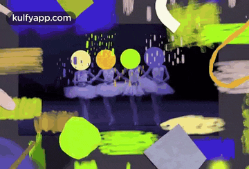 a group of ballerinas are dancing in front of a colorful background with the website kulfyapp.com in the upper right corner