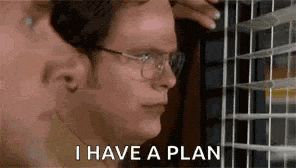 a man wearing glasses is looking out of a window and saying `` i have a plan '' .