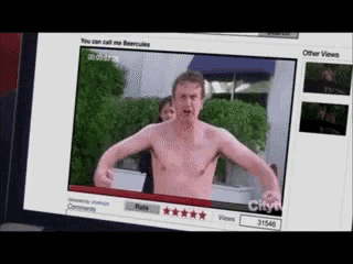 a man without a shirt is on a screen with other views