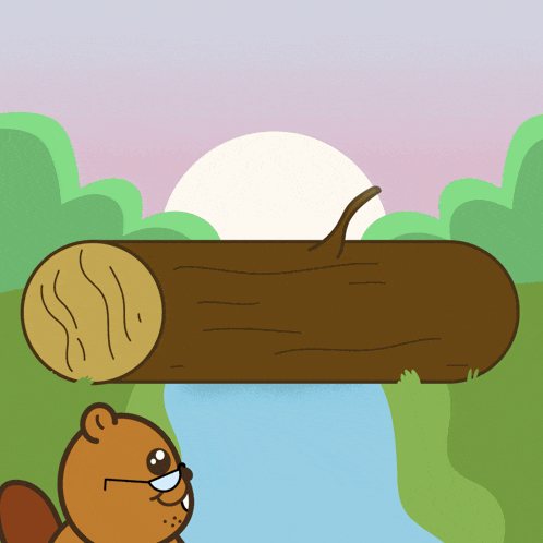 a cartoon of a beaver looking at a log