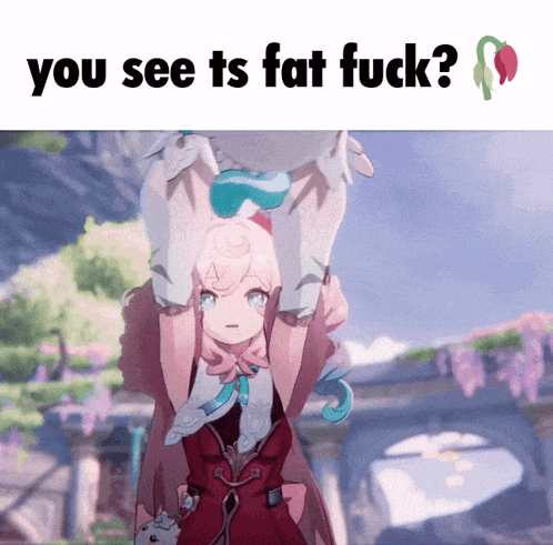 a picture of a girl with the words " you see ts fat fuck " on the bottom