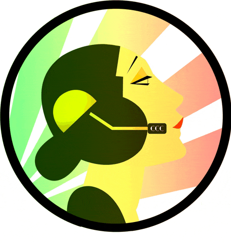 an illustration of a woman wearing a headset with the letter ccc on it