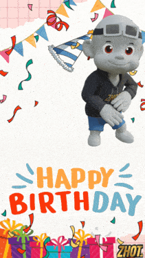 a birthday card with a cartoon character and the words happy birthday