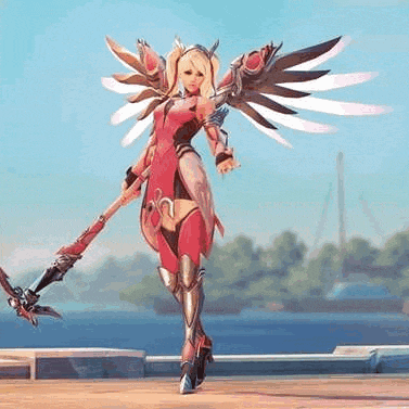 a woman with wings and a spear is standing on a beach .