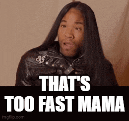 a man with long hair is wearing a leather jacket and says that 's too fast mama .