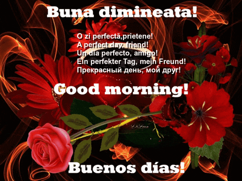 a greeting card that says good morning buenos dias on it