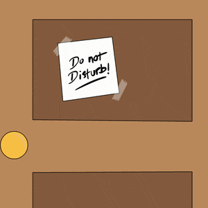 a cartoon drawing of a door with a note taped to it that says do not disturb